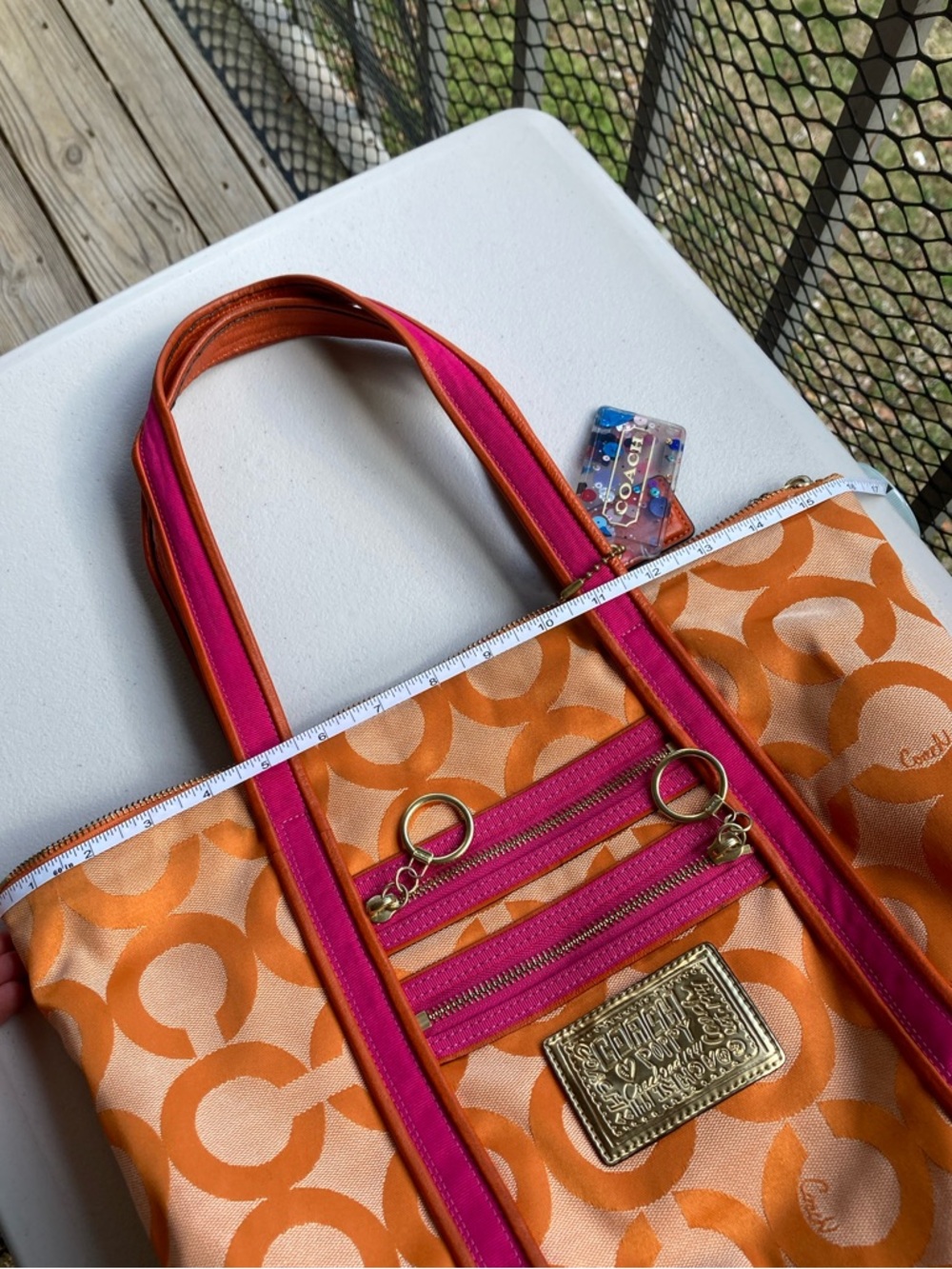 Coach Poppy Orange Signature Print Large Zipper Top Tote Bag 2009 KO994 13826 - Picture 16 of 17